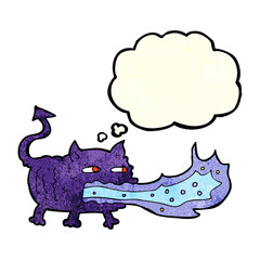 cartoon fire breathing imp with thought bubble