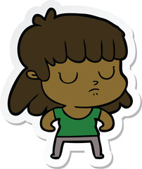 sticker of a cartoon indifferent woman
