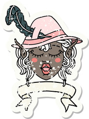 singing elf bard character face with banner illustration