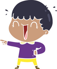 laughing flat color style cartoon man pointing finger