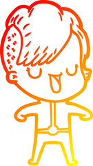 warm gradient line drawing cute cartoon girl with hipster haircut