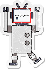 distressed sticker of a cute cartoon robot