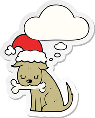 cute christmas dog and thought bubble as a printed sticker