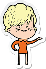 sticker of a cartoon frustrated woman