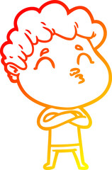 warm gradient line drawing cartoon man pouting