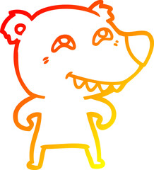warm gradient line drawing cartoon bear showing teeth