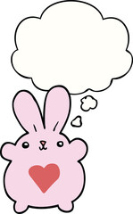 cute cartoon rabbit with love heart and thought bubble