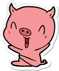 sticker of a happy cartoon sitting pig