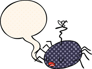 cartoon halloween spider and speech bubble in comic book style
