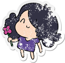 distressed sticker cartoon of a cute kawaii girl