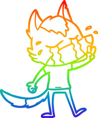 rainbow gradient line drawing cartoon crying wolf