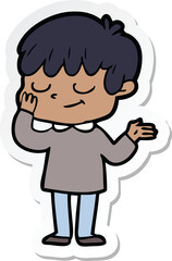 sticker of a cartoon happy boy