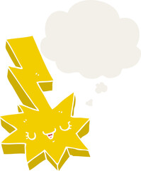 cartoon lightning strike and thought bubble in retro style