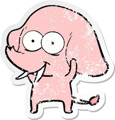 distressed sticker of a happy cartoon elephant