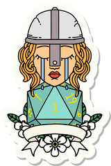 crying human fighter with natural one D20 dice sticker