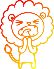 warm gradient line drawing cartoon lion praying