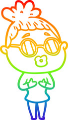 rainbow gradient line drawing cartoon woman wearing spectacles