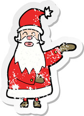 retro distressed sticker of a cartoon santa
