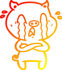 warm gradient line drawing crying pig cartoon