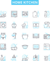 Home kitchen vector line icons set. Kitchen, Home, Cooking, Appliances, Countertop, Utensils, Oven illustration outline concept symbols and signs