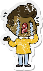 distressed sticker of a cartoon crying man