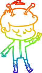 rainbow gradient line drawing friendly cartoon spaceman