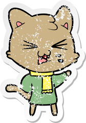 distressed sticker of a cartoon hissing cat