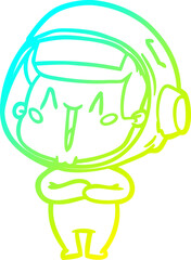 cold gradient line drawing happy cartoon astronaut