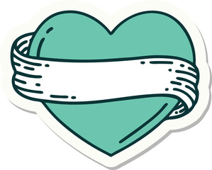 tattoo style sticker of a heart and banner