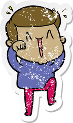 distressed sticker of a cartoon excited man