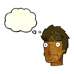 cartoon nervous man with thought bubble