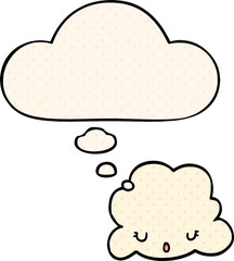 cute cartoon cloud and thought bubble in comic book style
