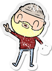 distressed sticker of a cartoon bearded man