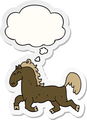 cartoon stallion and thought bubble as a printed sticker