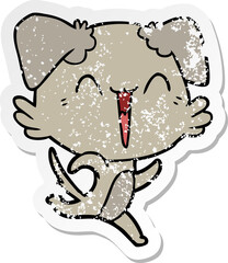 distressed sticker of a happy little dog cartoon
