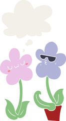 cute cartoon flower and thought bubble in retro style