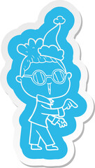 Obraz premium cartoon sticker of a woman wearing spectacles wearing santa hat