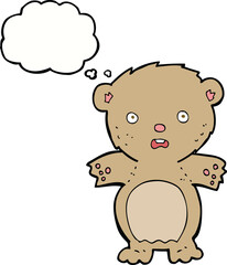 frightened teddy bear cartoon with thought bubble