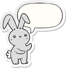 cute cartoon rabbit and speech bubble sticker