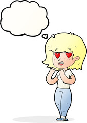 cartoon woman in love with thought bubble