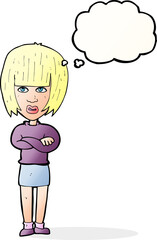 cartoon annoyed woman with thought bubble