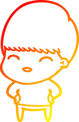 warm gradient line drawing happy cartoon boy