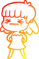 warm gradient line drawing cartoon angry girl