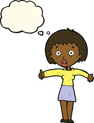 cartoon amazed woman with thought bubble