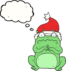 thought bubble cartoon frog in christmas hat
