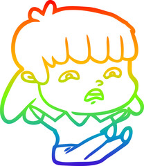 rainbow gradient line drawing cartoon worried woman