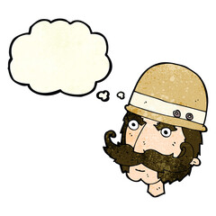cartoon victorian big game hunter with thought bubble