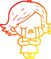 warm gradient line drawing cartoon girl crying