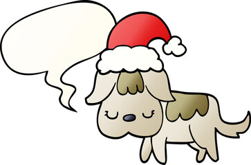 cute christmas dog and speech bubble in smooth gradient style