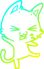 cold gradient line drawing cartoon cat throwing a tantrum